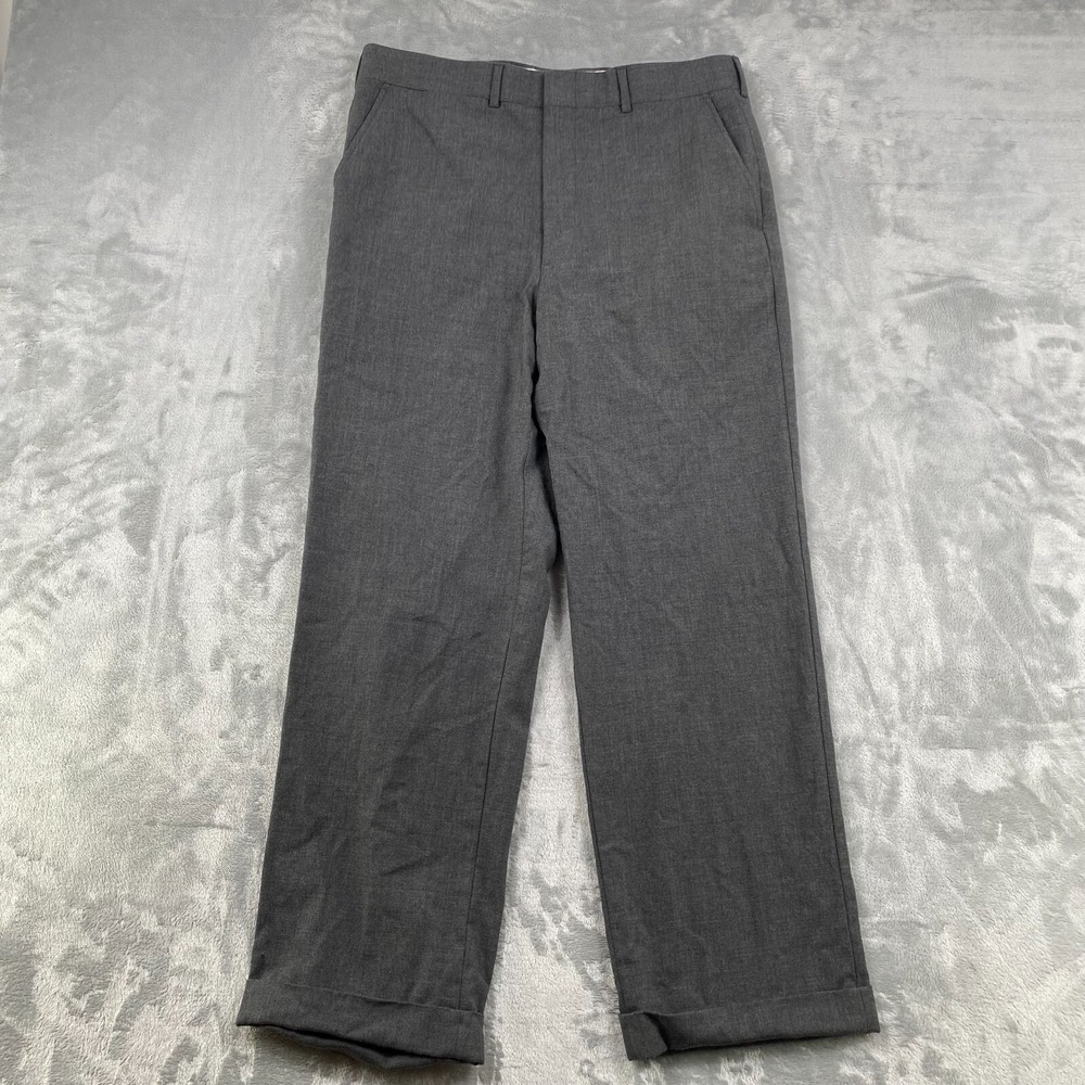 Brooks Brothers Brooksease Pants Mens No Size Tag (33x28) Gray Wool Flat Trouser